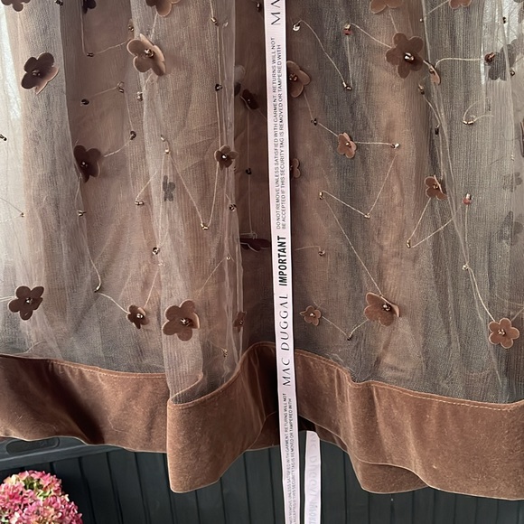 Mac Duggal - Brown Embellished Illusion High Neck Long Sleeve Fit & Flare Dress - Picture 10 of 17